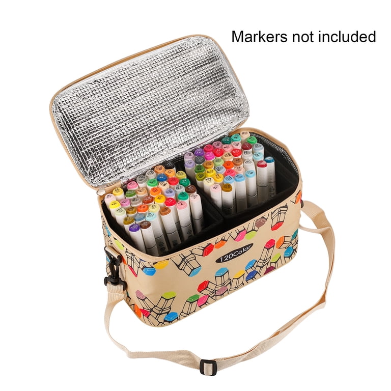 Toprema 120 Marker Pen Case - Large Capacity Zipper Organizer Bag With Handle & Shoulder Strap, Multifunctional Storage For Artists & Makeup