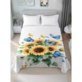 thumbnail image 2 of Full Size Flat Sheet Only, Sunflower Butterfly Soft Brushed Microfiber Bed Sheets, Yellow Blue Spring Pastoral Plant Hotel Quality Breathable Bedding Top Sheet, Easy Care, 66"x102", 2 of 9
