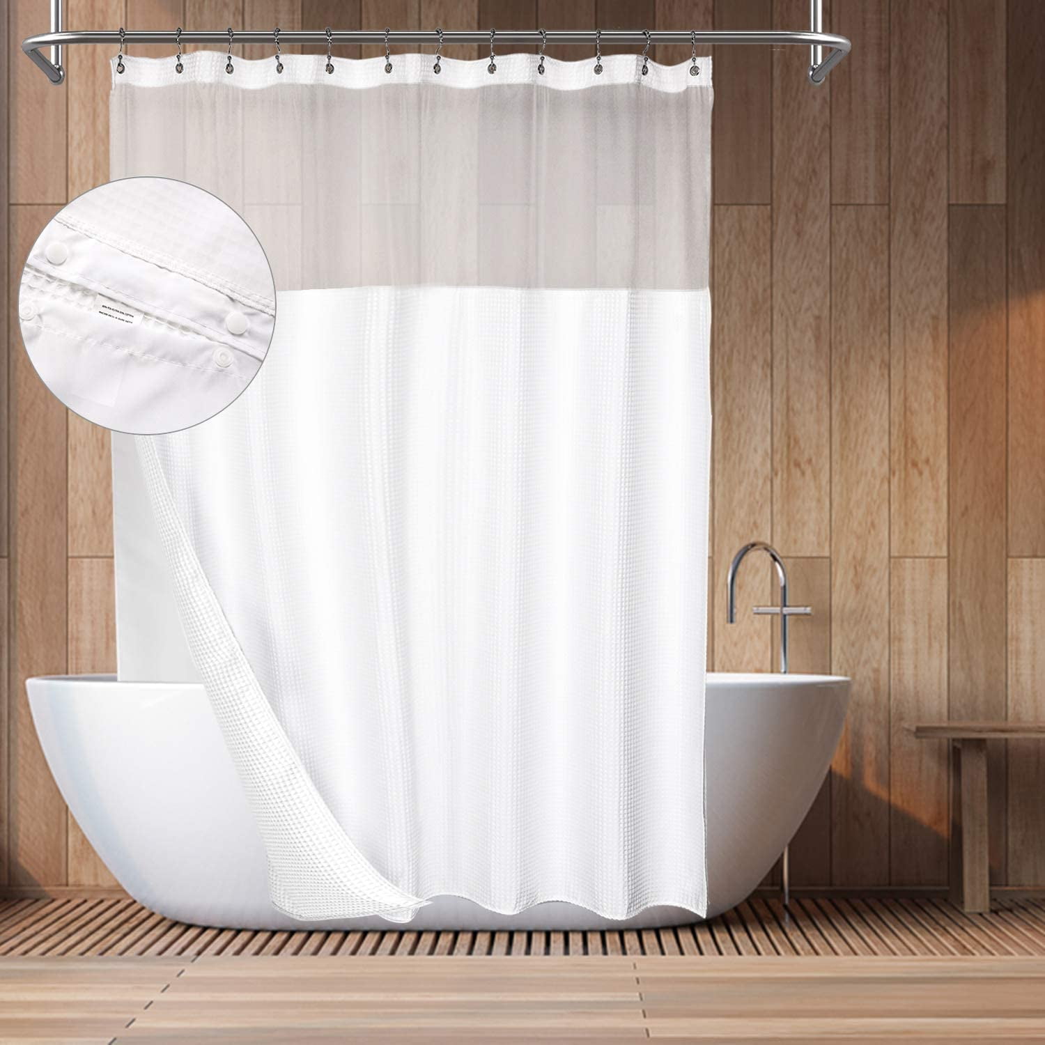 Hotel Style Cotton Shower Curtain With Snap In Fabric Liner Mesh Window Top Honeycomb Waffle Weave Blend Washable White 71x72 Inches Com Hotel Style Cotton Shower Curtain With, What Are Hotel Shower Curtains Made Of