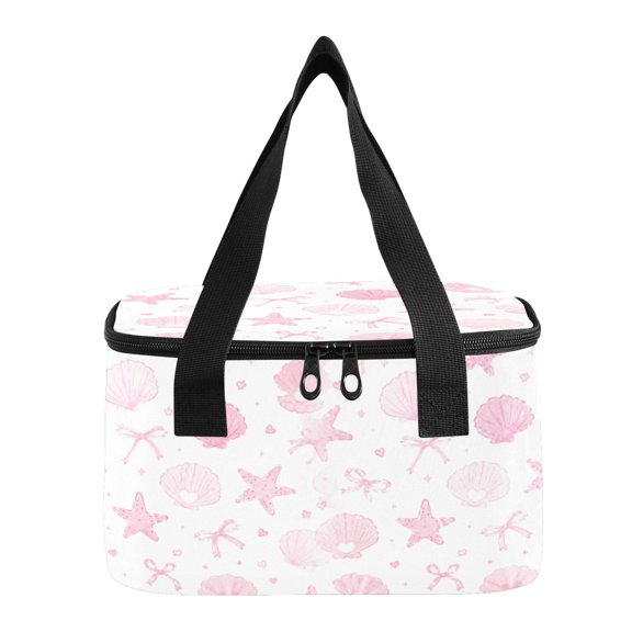 6L Insulated Lunch Bag Square Handheld Cooler Tote Whimsical Seashell Starfish Pattern Reusable Thermal Bag with Polyester & Aluminum Lining for Work Picnic Travel