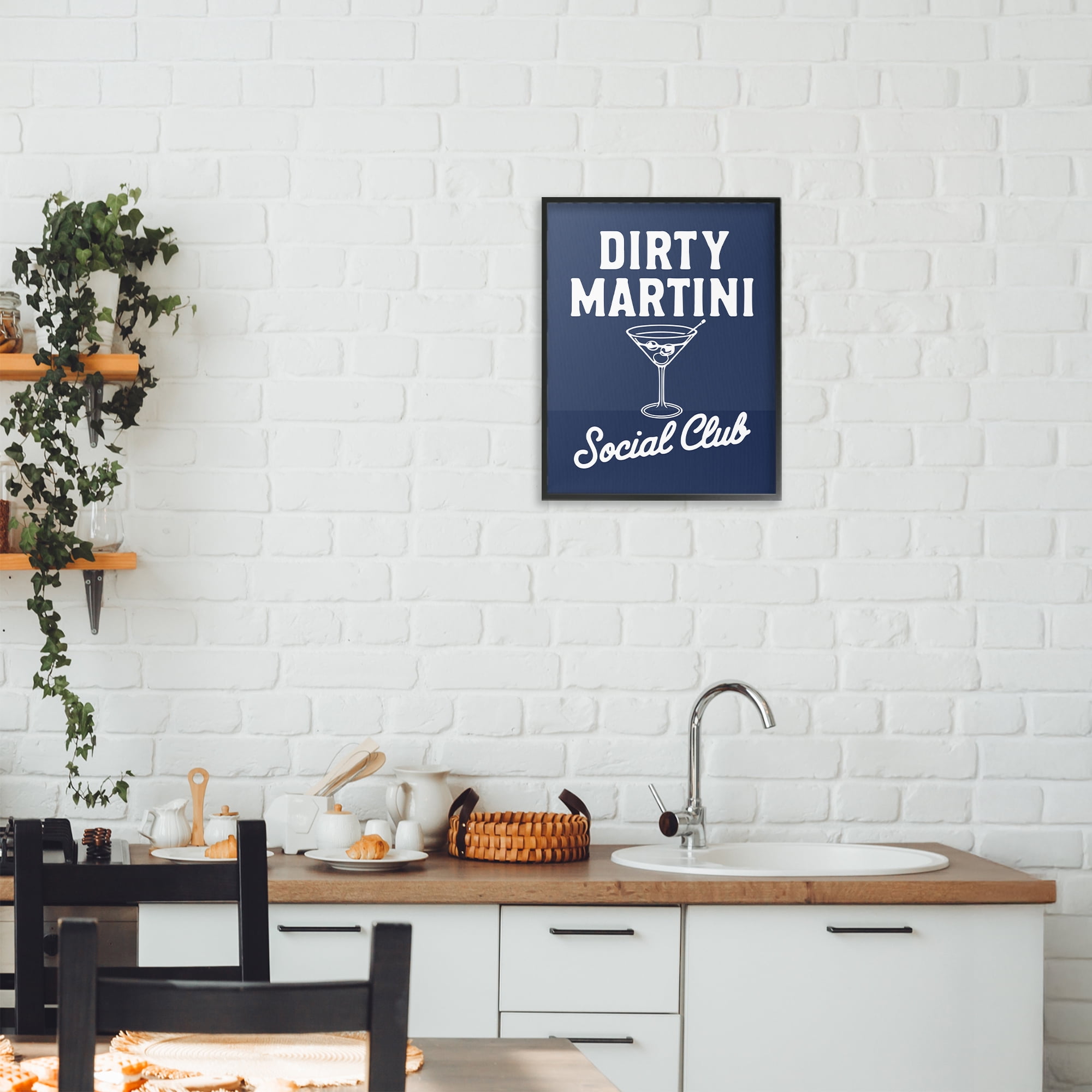 Stupell Industries Retro Dirty Martini Club Black Framed Giclee Art, design by Lettered and Lined