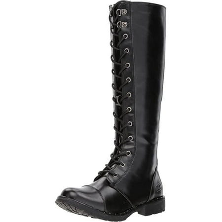 

DIRTY LAUNDRY Womens Black Metallic Accents Lace-Up Studded Roset Round Toe Block Heel Zip-Up Combat Boots 5.5 M