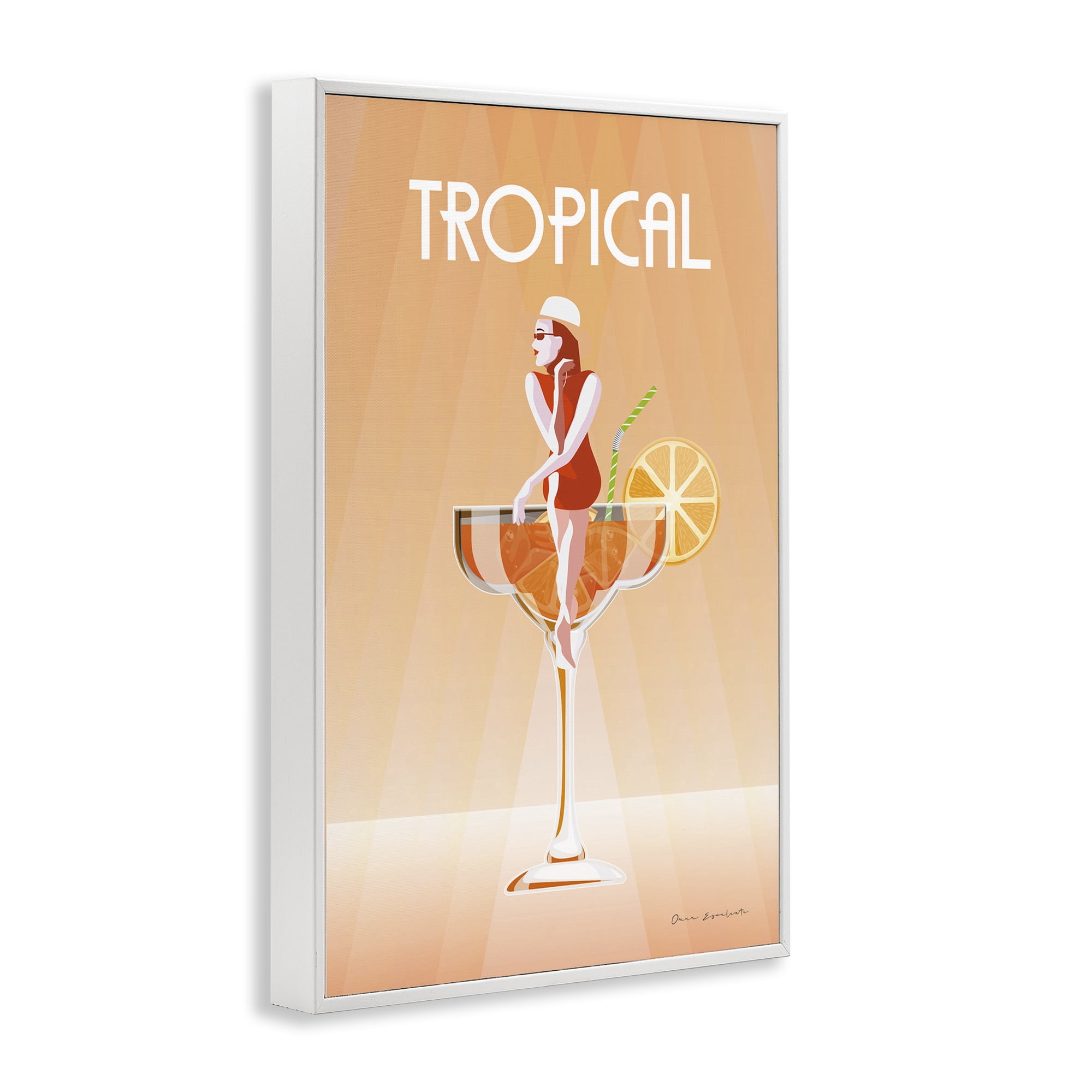 Stupell Industries Tropical Drink Girl Food & Beverage Painting White Framed Art Print Wall Art, 12 x 18