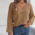 thumbnail image 7 of Lovskoo Sweaters for Women Trendy Casual Button Long Sleeve V-Neck Keeping Warm Outing Sweater Khaki, 7 of 7