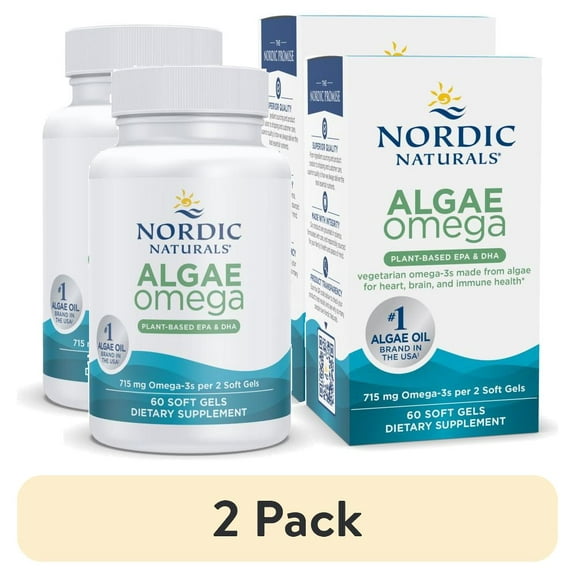 (2 pack) Nordic Naturals Algae Omega Softgels, 715 Mg, Plant-Based EPA & DHA, 60 Ct