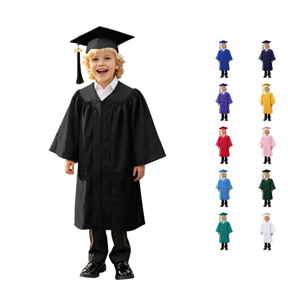 RMGVDSD Children's Graduation Gown Cap Set Solid Color Boys Girls Graduation Outfits Kids Fashion School Stage Performance Outfit 9-10 Years