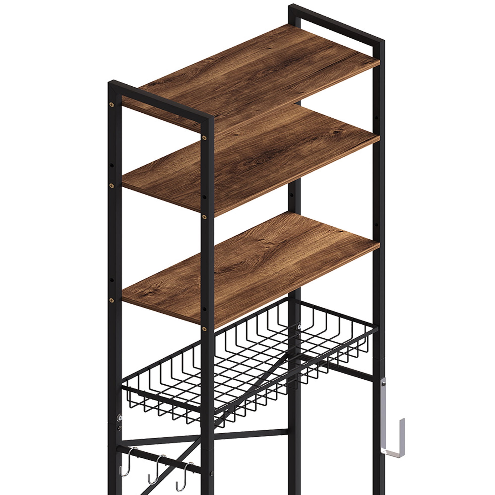 GARITIN Over The Toilet Storage Shelf, 4-Tier Bathroom Organizer with Hooks & Toilet Paper Holder, Over Toilet Storage Rack for Small Bathroom, Black