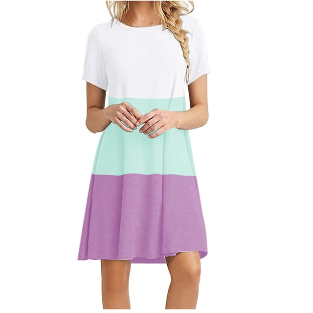 LOVZFMLL Robe Chandail Imprimée à Col Rond et Manches Courtes pour Femme Violet 2TG