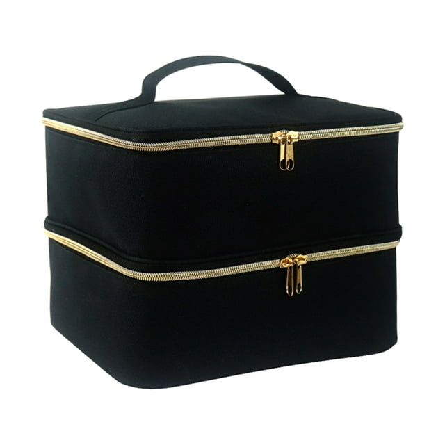 Seitruly Hecho con el bolso durable del organizador del esmalte de uñas de nylon para el bolso duradero del estuche que lleva del esmalte de Juegos de manicura negro