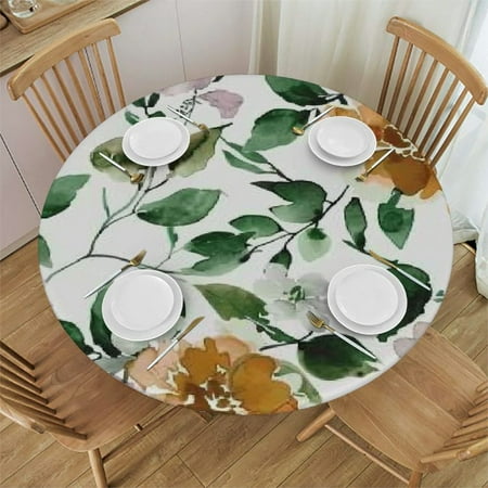 

Qlo0ole Orange Botanical Round Tablecloth Fitted Table Cover with Elastic fo Round Tables Teal Watercolor Spring Floral Elegant Table Cloth Outdoor Dinning Party Waterproof Tablecloths 42-46