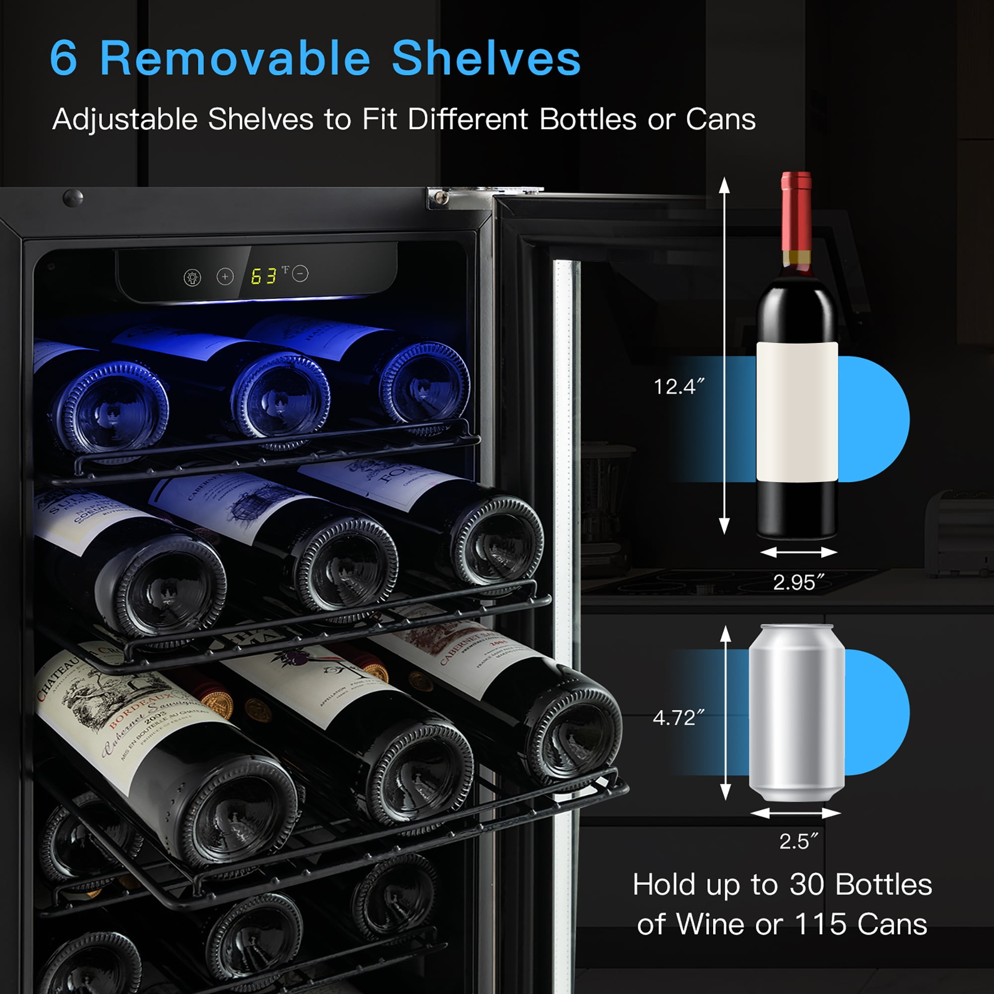 Costway 15'' Wine Beverage Cooler Refrigerator 30-Bottle Freestanding Built-in Fridge