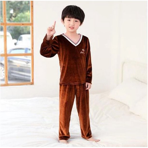 Conjunto de Pijamas de terciopelo Coral para niños y niñas, ropa de dormir cálida de franela de manga larga para el hogar, Navidad, Año Nuevo, Invierno