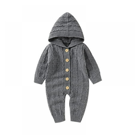 

Baby Boy Romper Girls Bodysuit Knitted Hooded Jumpsuit Newborn Kids Cute Toddler Clothes