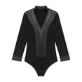 thumbnail image 5 of iiniim Men Long Sleeves Rhinestone Latin Ballroom Dance Shirts Suit Samba Bodysuit Leotard Black M, 5 of 7