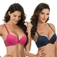 thumbnail image 6 of Curve Muse Womens Plus Size Push Up Add 1 Cup Underwire Perfect Shape Tshirt Bra-2PK-Navy,Hot Pink-36DDD, 6 of 7