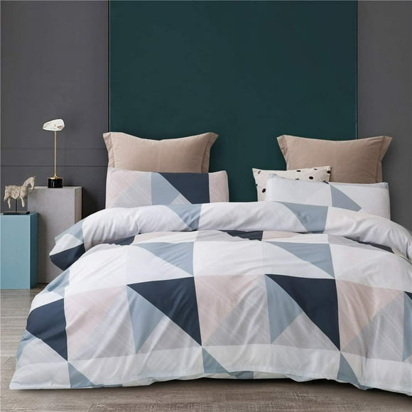 3 Pcs Housse de Couette Grand Bohème Multicolore à Triangles, Motif Géométrique Noir Imprimé sur Housse de Couette Bohème Blanche Ensemble de Literie (Triangle Multicolore, Grand)