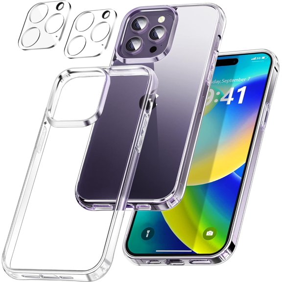 [3 in 1] for iPhone 14 Pro Max Phone Case 6.7" [ Grade][Never Yellow][2 Camera Lens Protectors] Clear iPhone 14 Pro Max Case