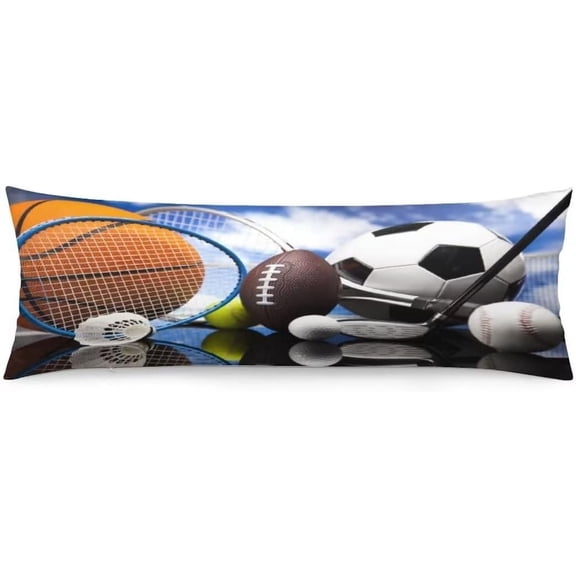 Sports Theme Body Pillow Cover Sport Ball Football Soccer Basektball Softball Long Pillow Case with Zipper Decorative Bedding Pillowcase Farmhouse Cushion Pillow Covers for Couch Bedroom,20"x54"