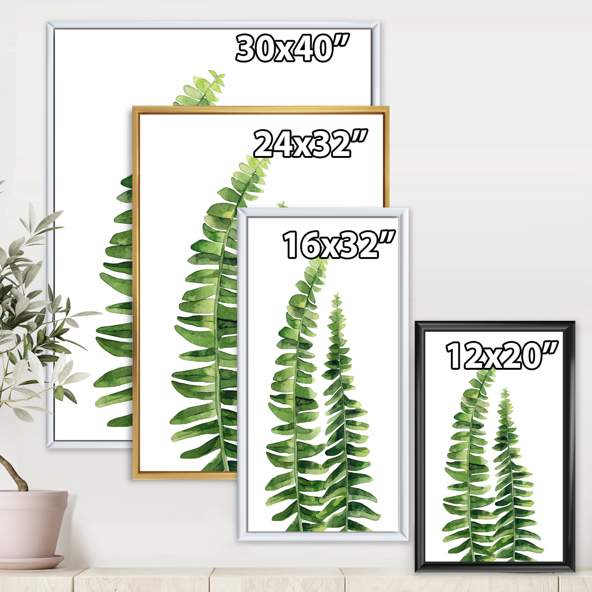 Designart 'Fern Plant Leaves Detail IV' Farmhouse Framed Canvas Wall Art Print