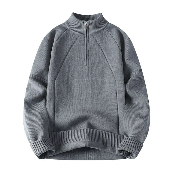GBSYEWXS Men Pullover Sweaters Long Sleeve Zip-Up Warm Solid Color Outdoor Grey Turtleneck Sweater