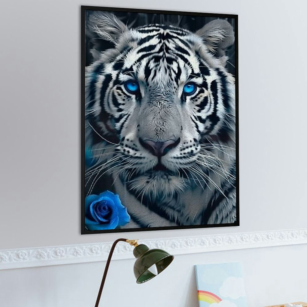 Shiartex White Tiger Blue Eyes Rose Wooden Jigsaw Puzzle for Family Friends, Premium Eco-Friendly Gift with Relaxing and Intellectual Challenge 1000PCS