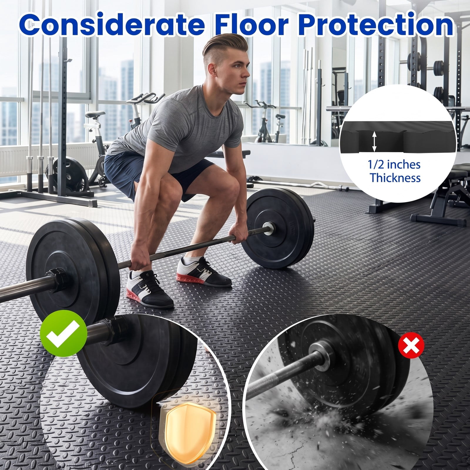 Airfind 24 Tiles Puzzle Exercise Floor Mat with Interlocking EVA Foam and Non-Slip Texture for Home Gym Equipment Protection, Black