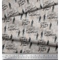 thumbnail image 2 of Soimoi Gray Japan Crepe Satin Fabric Men & Direction Compass Holiday Decor Fabric Printed Yard 42 Inch Wide, 2 of 3