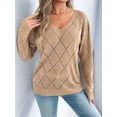 thumbnail image 6 of Women'S Crochet Sweater Top Hollow Out Long Sleeve Pullover Tops Fall Outfits Fashion Khaki S, 6 of 9