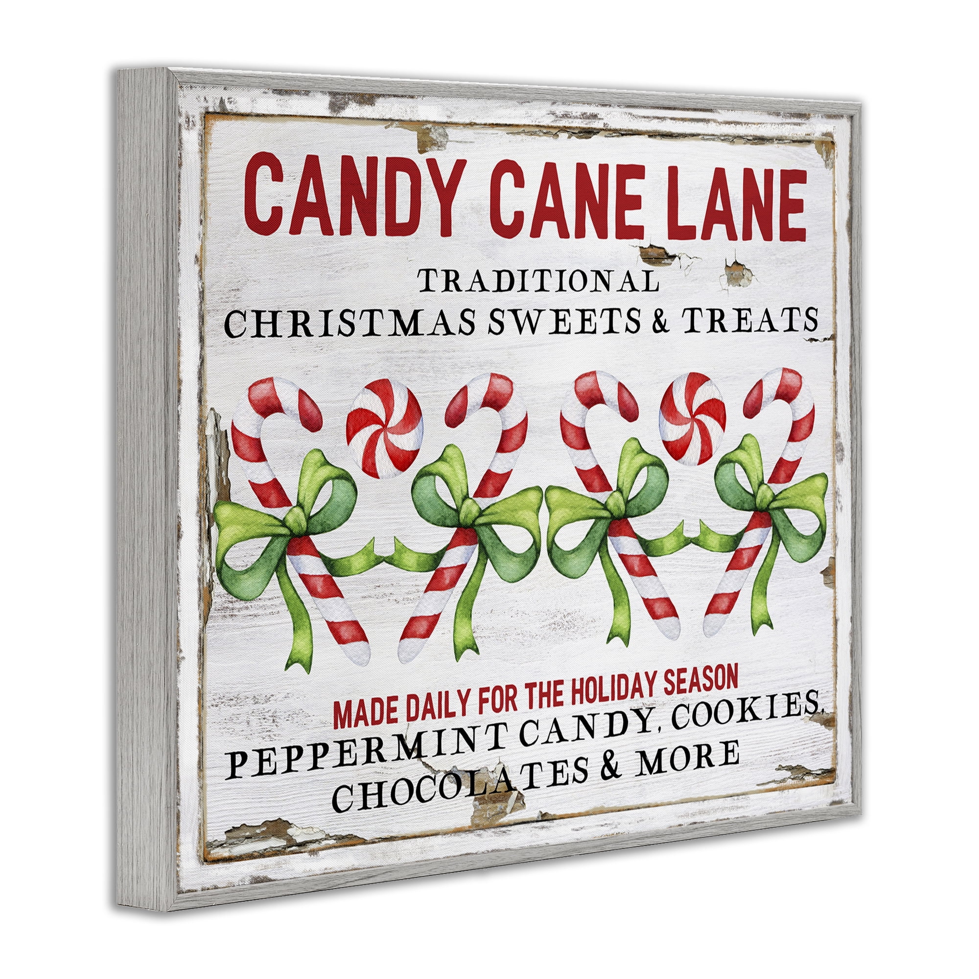 Stupell Industries Candy Cane Lane Sign Holiday Painting Gray Framed Art Prints Wall Art, 30 x 24