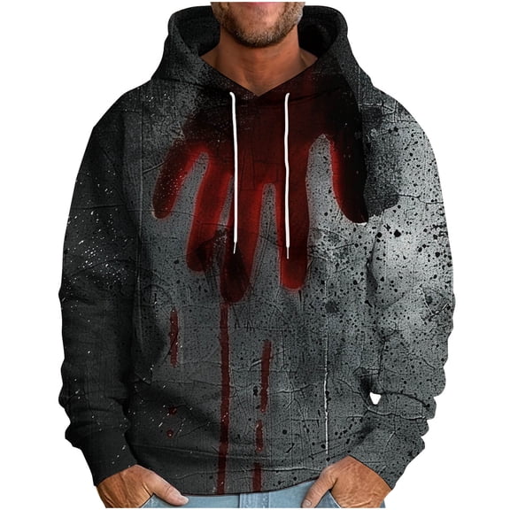 Raeneomay Long Sleeve Shirts for Men Loose Long Sleeve Hooded Printed SweatShirt With Drop Shoulder Sleeves