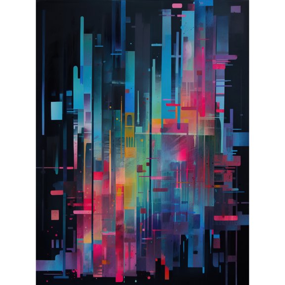 Modern Abstract Geometric Neon Lines Cityscape Painting Unframed Wall Art Print Poster Home Decor Premium