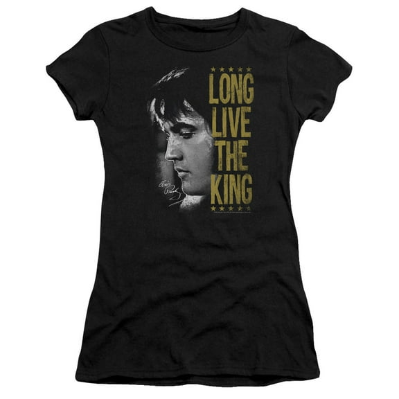 Trevco Elvis Presley & Long Live the King Short Sleeve Junior Sheer T-Shirt, Black - Large