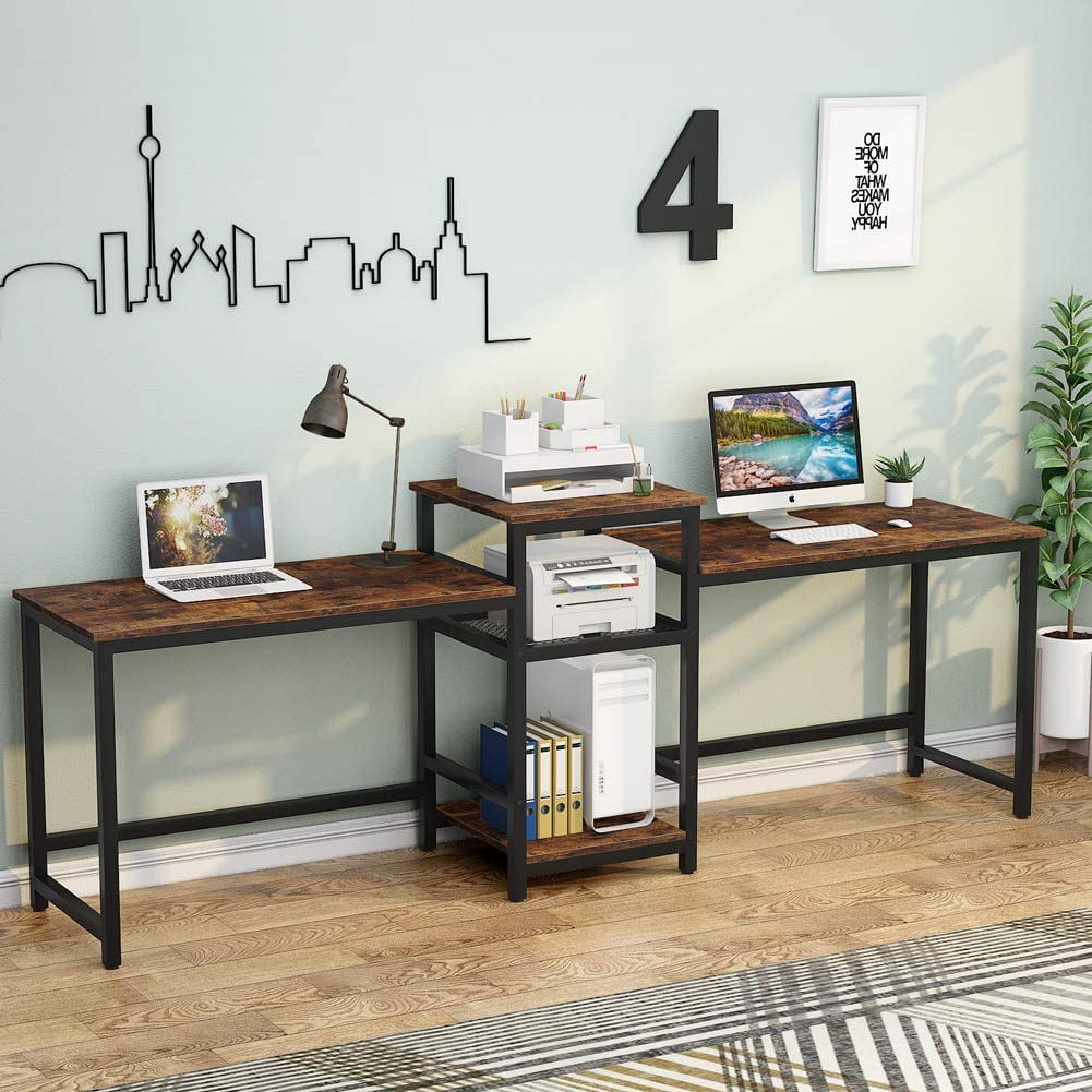Tribesigns 96.9" Double Computer Desk with Printer Shelf Home Office Workstation 