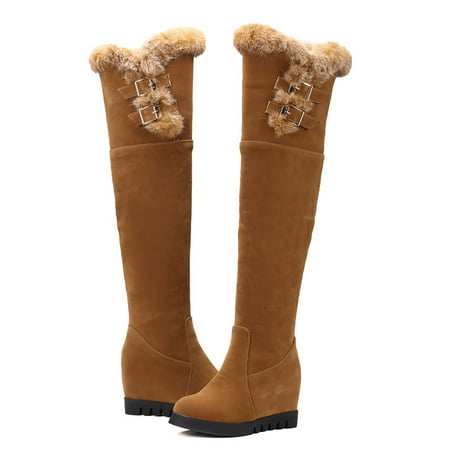 

IELGY Fashion boots over the knee round toe suede solid color plus