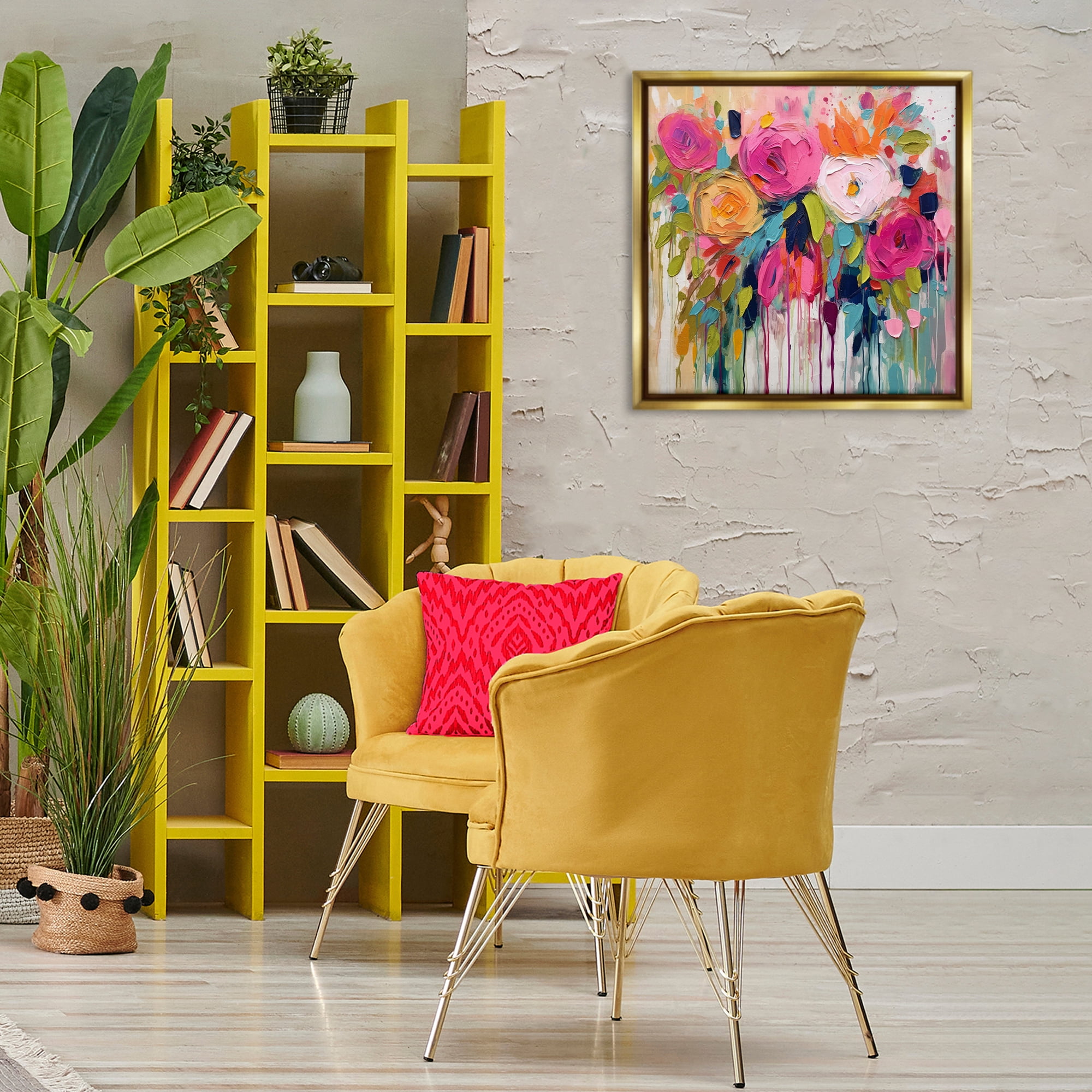 Stupell Industries Urban Paint Bouquet Botanical & Floral Painting Gold Floater Framed Art Print Wall Art, 25 x 25
