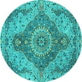 thumbnail image 1 of Ahgly Company Indoor Round Medallion Turquoise Blue Traditional Area Rugs, 7' Round, 1 of 4