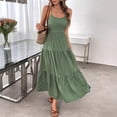 thumbnail image 3 of Green Backless Spaghetti Strap Tiered Maxi Dress With Waist Bow Detail, 3 of 7