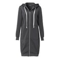 thumbnail image 4 of Womens Sweatshirt Coat Usmixi Winter Hooded Long Coat for Women Plus Size Casual Solid Fleece Sweatshirt Overcoat Long Sleeve Open Zip Trench Jacket Outwear 2023 Coats, 4 of 7