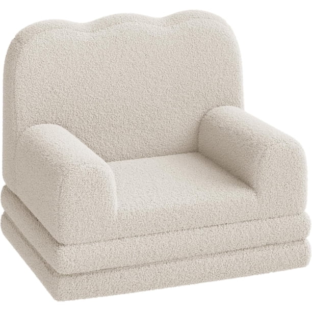 2-in-1 niños couch - convertible teddy fleece fabric niños pequeños sofa chair, soft fold-out couch lounger niños - comfy children sofa cama playroom, nursery (blanca, birthday gift)
