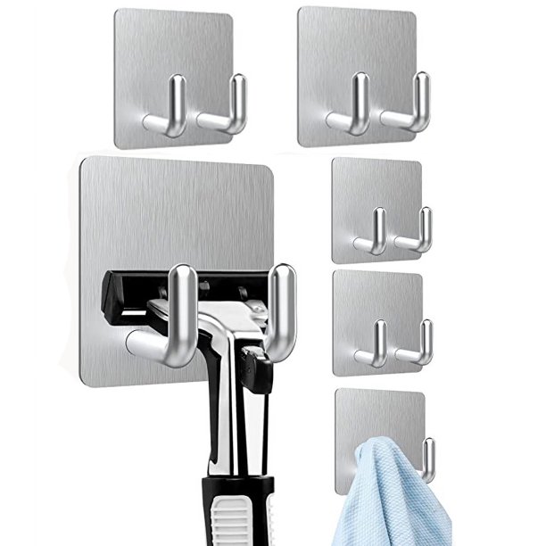 Piezas Gancho de Pared Adhesivo (Adhesión Fuerte), Gancho para Toalla de Baño de Acero Inoxidable Pesado, Gancho para Toalla de Cocina, Gancho Autoadhesivo Sin Perforación para Cocina, Sala de Estar,