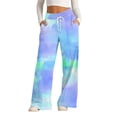 thumbnail image 2 of Endives Womens Sports Pants Tie Dye Printed Wide Leg Jogging Pants Drawstring Elastic High Waist Pants With Pocket, 2 of 7