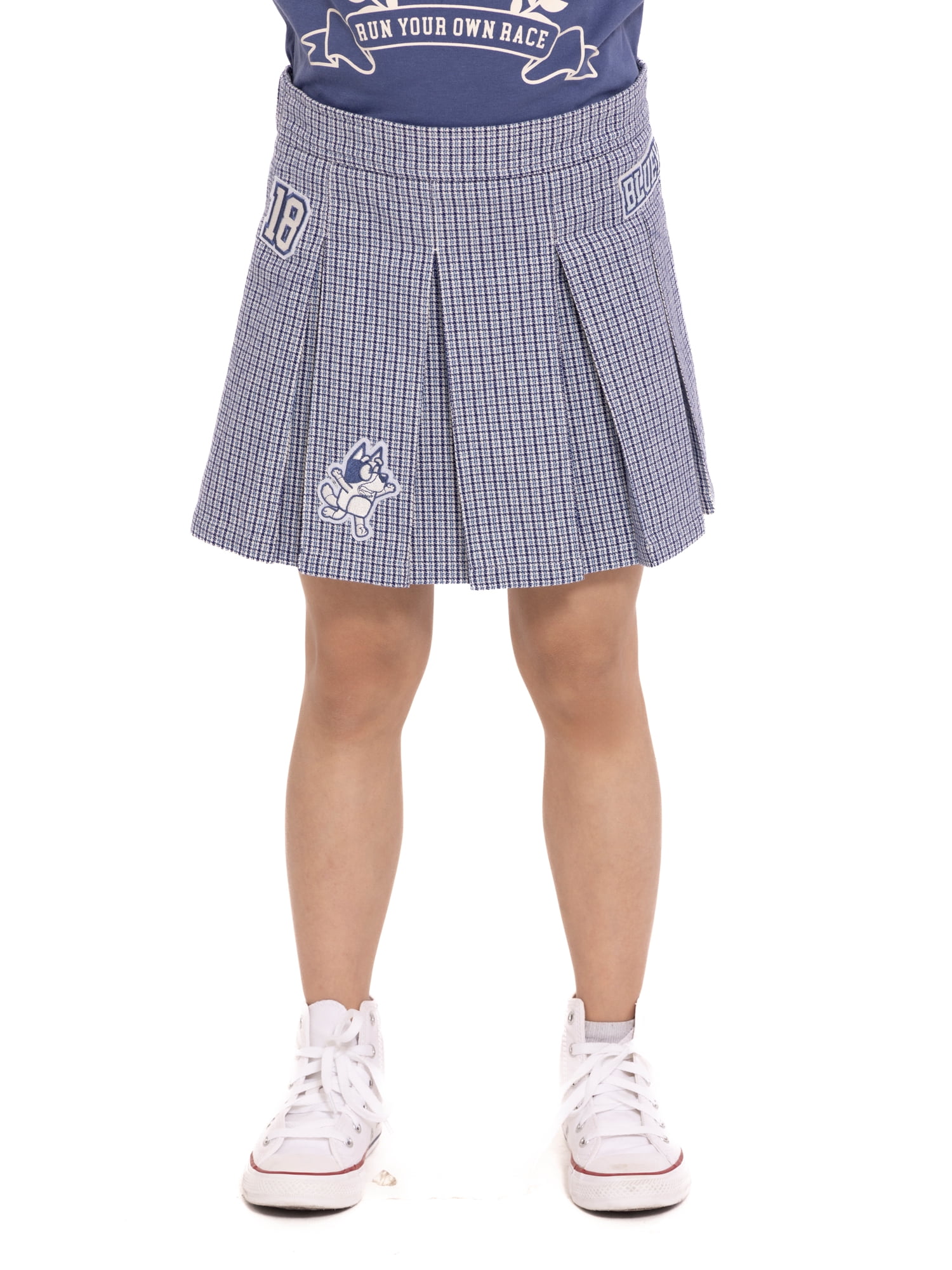Bluey Girls Plaid Pleated Skirt with Patches, Sizes 4-16