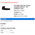 thumbnail image 2 of Front Right Interior Door Handle - Compatible with 2014 - 2017 Freightliner 122SD 2015 2016, 2 of 2