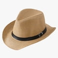 thumbnail image 2 of HJYCHN Elegant Panama Straw Fedora Sun Hat for Women Men Summer Beach Outdoor Travel Wide Brim Breathable Design Khaki One Size, 2 of 3