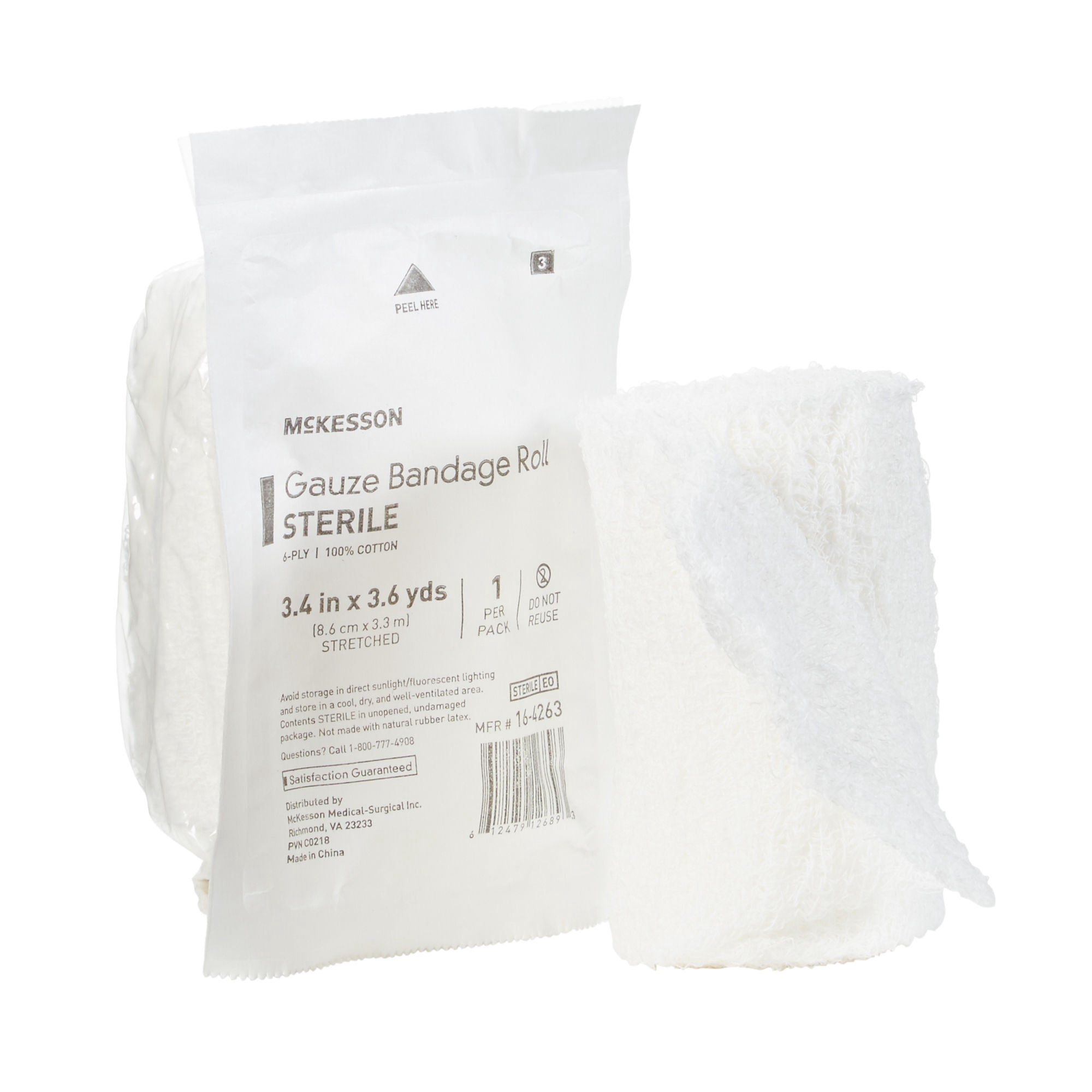 McKesson Gauze Bandage Rolls - Sterile Woven Cotton, 3.4 in x 3.6 yd, 96 Ct
