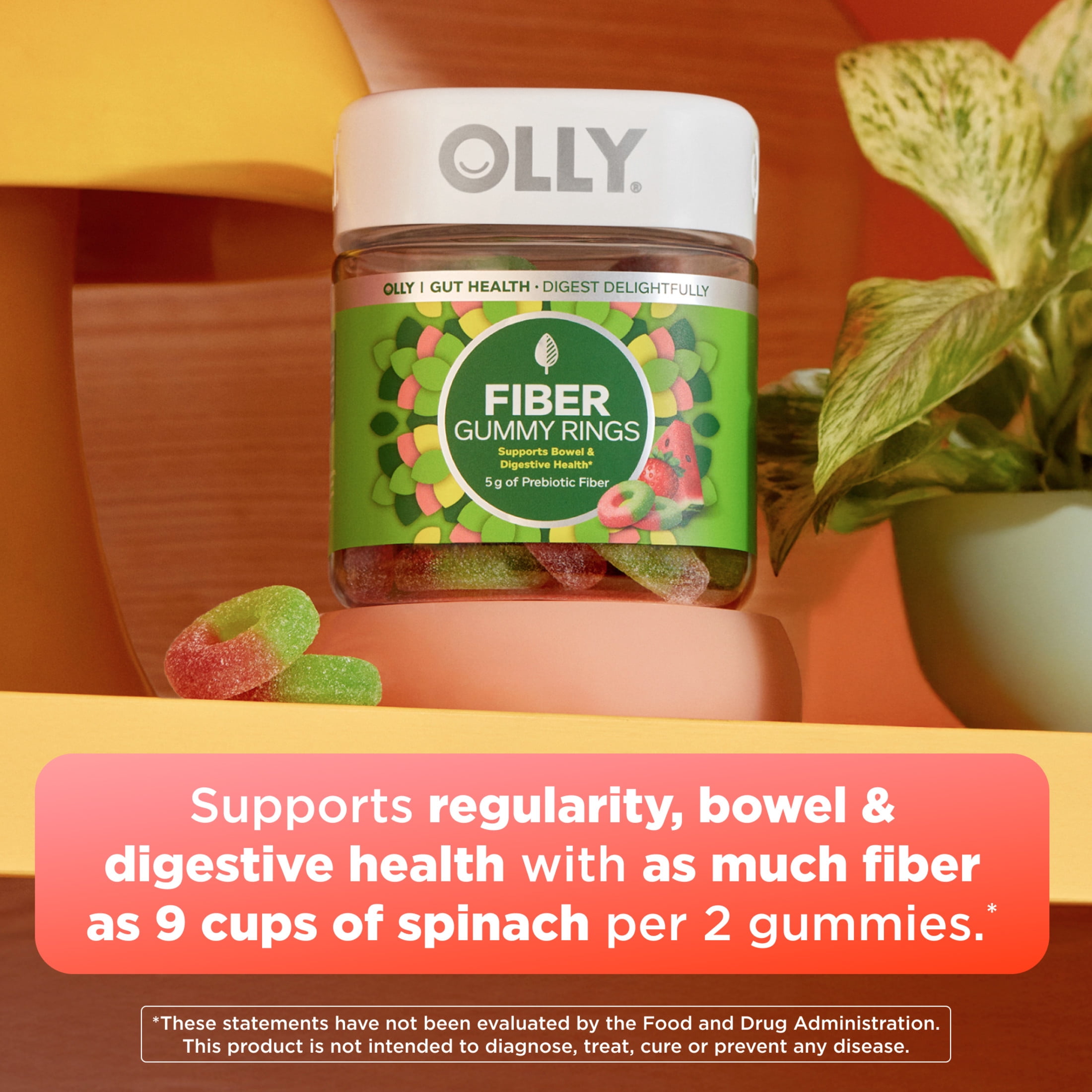 OLLY Fiber Gummy Rings Supplement with 5g FOS Prebiotic Fiber, 50 Count