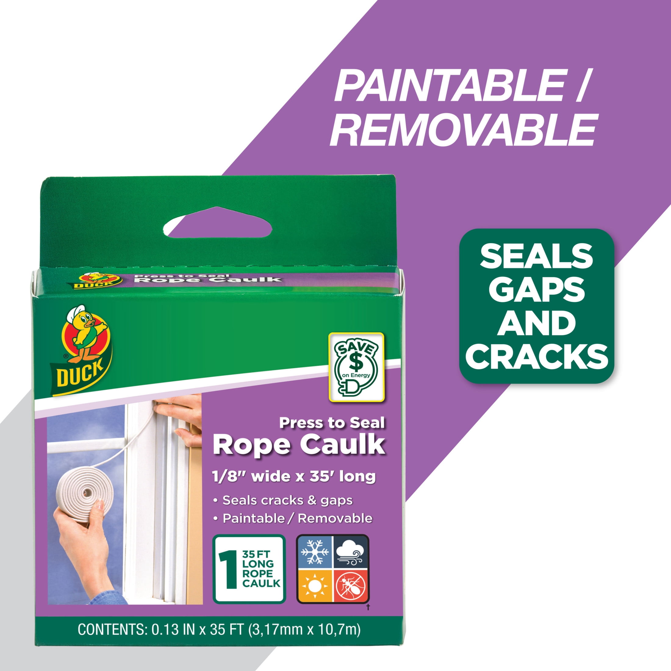 (2 pack) Duck Brand White Rubber Rope Caulk for Windows and Doors - 0.125 in. x 35 ft.