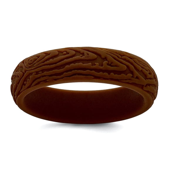 Silicone Brown 5.70mm Wood Grain Pattern Band Size 7 Ring for Women and Men