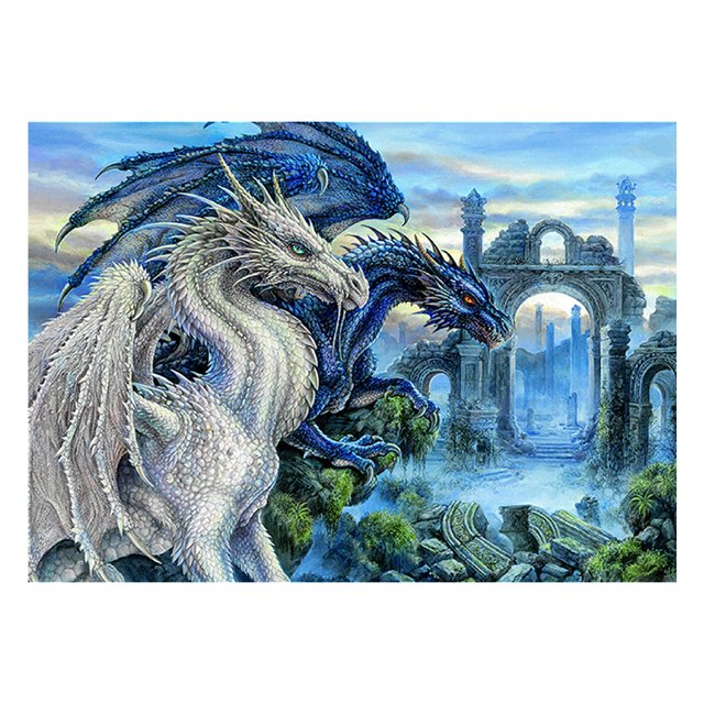 Taladro diamante pintura (DE2602) 5D DIY completo dos dragón punto de cruz bordado Kits 45x60cm Hugtrwg Para estrenar
