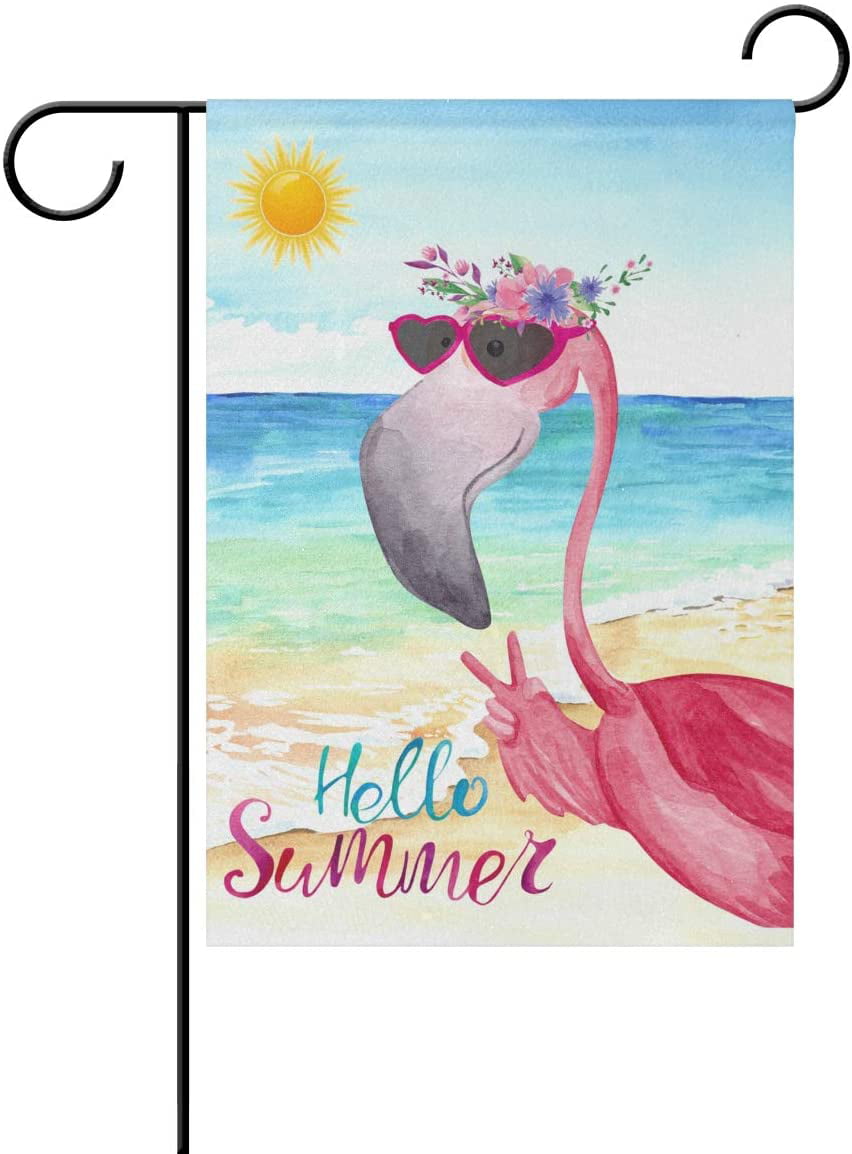 Flamingo Green Leaves Garden Flag House Yard Lawn Welcome Flags Decor Banner 